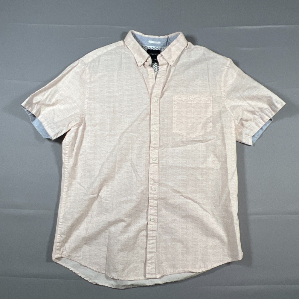 Denim & Flower By Ricky Singh Shirt Mens Large Beige Cotton Slim Fit Button Down